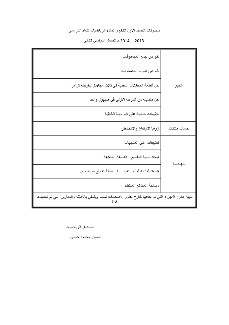 توزيع منهج الميكانيكا للصف الثانى الثانوى الجديد بعد الحذف والتعديل المنهاج المصري